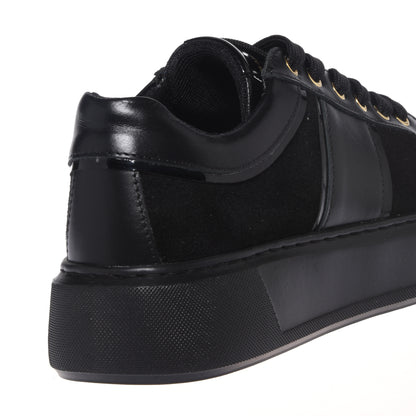 Black leather and suede sneakers
