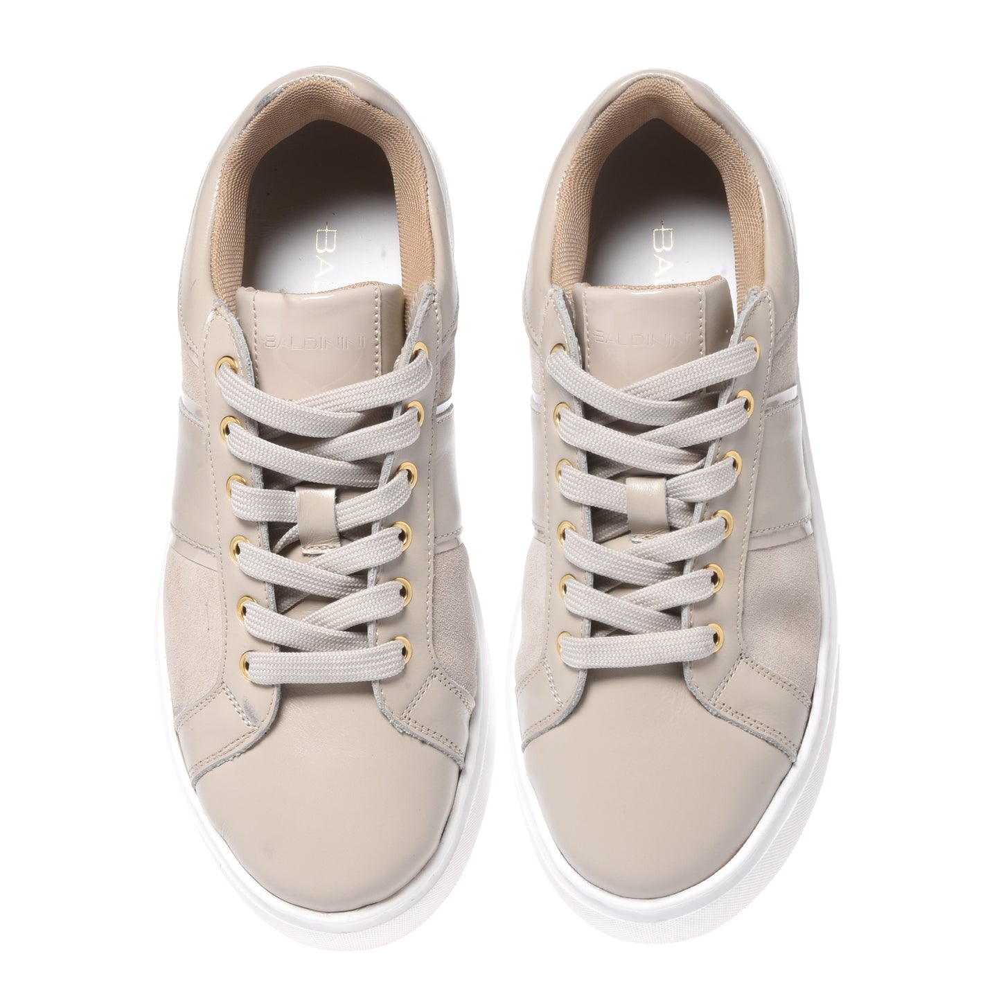 Nude leather and suede sneakers
