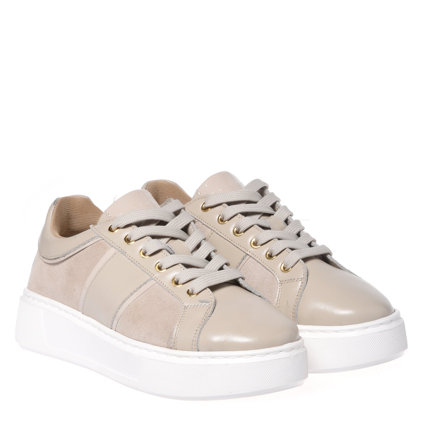 Nude leather and suede sneakers