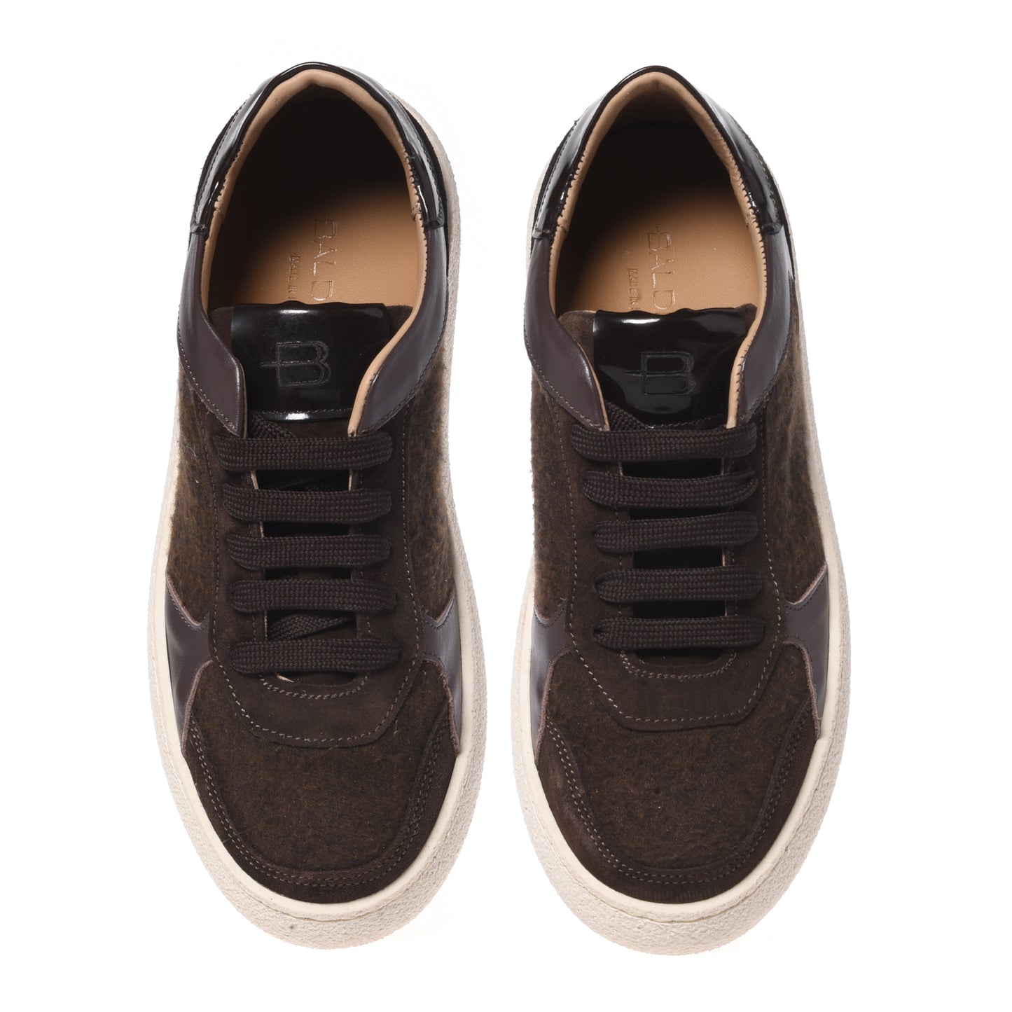 Dark brown suede and wool fabric sneakers