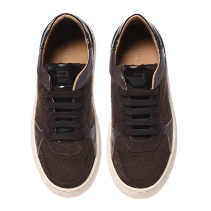 Dark brown suede and wool fabric sneakers