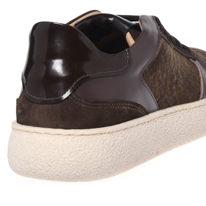 Dark brown suede and wool fabric sneakers