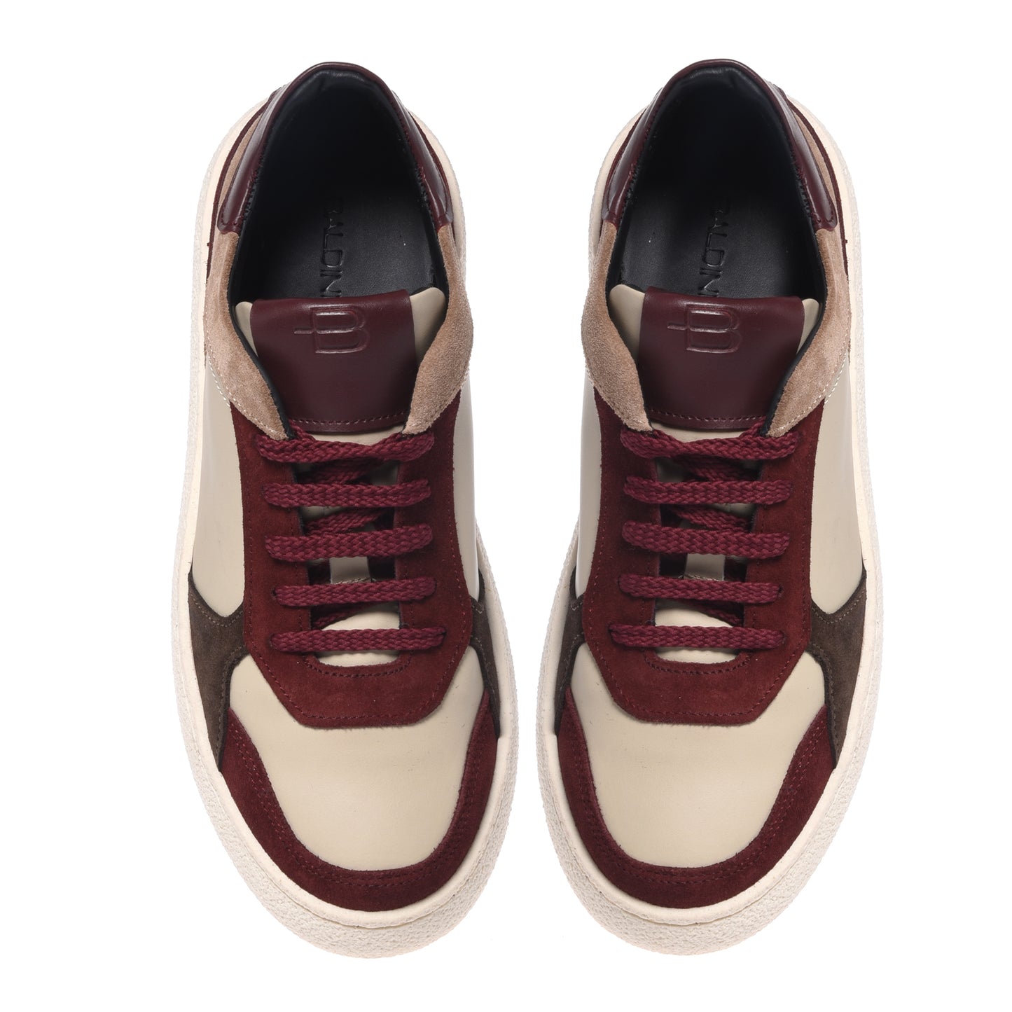 Sneakers in pelle scamosciata bordeaux e pelle color carne