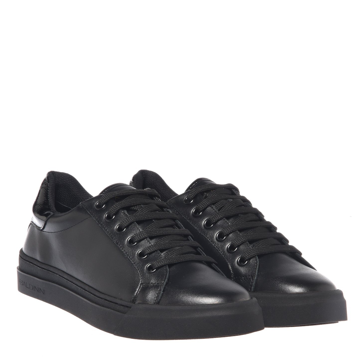 Sneaker in black leather and black naplak