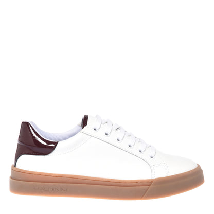White leather and burgundy nappa leather sneakers