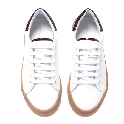 White leather and burgundy nappa leather sneakers