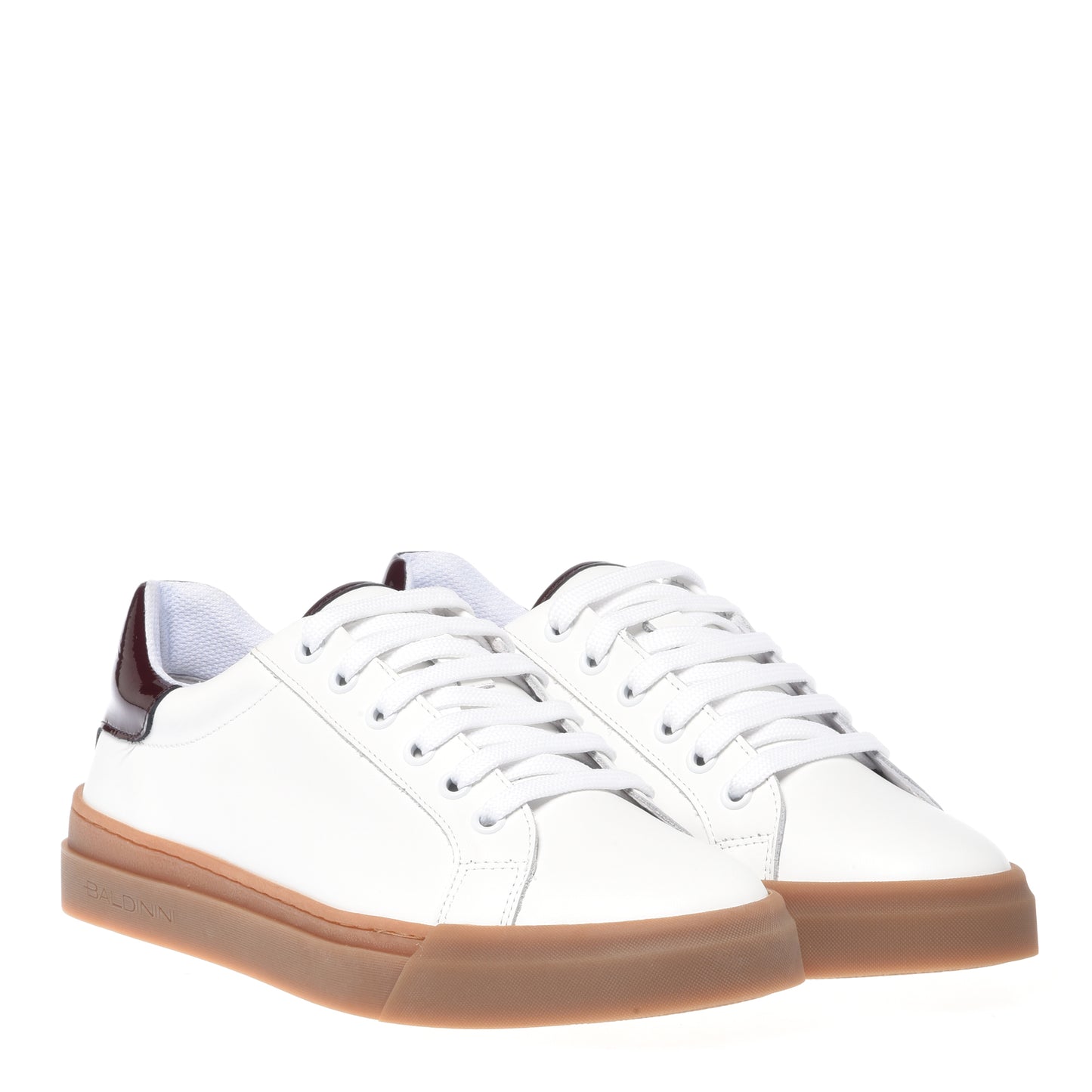White leather and burgundy nappa leather sneakers