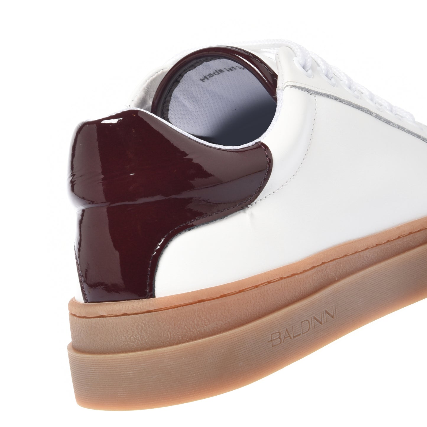 White leather and burgundy nappa leather sneakers