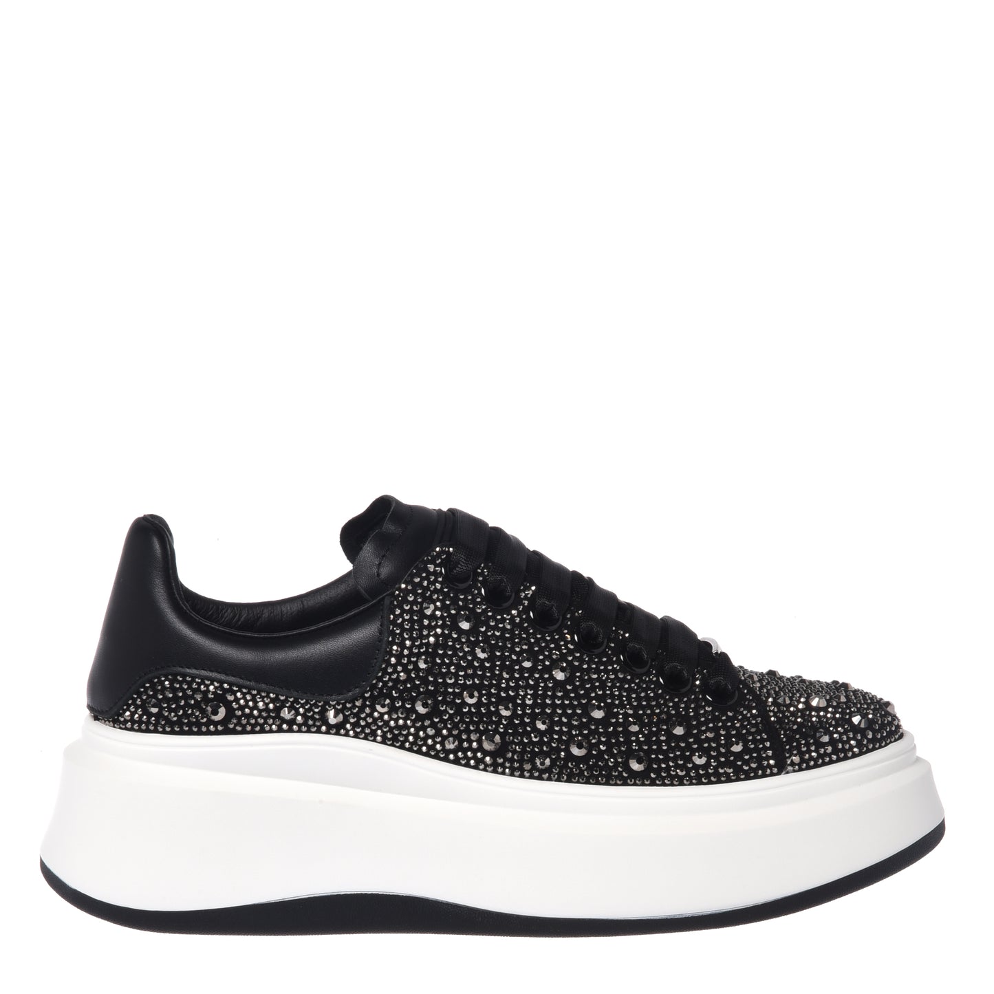 Black leather sneakers with rhinestones
