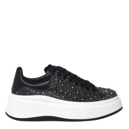 Black leather sneakers with rhinestones
