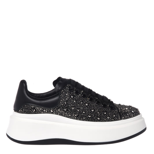 Sneaker avec strass en cuir noir
