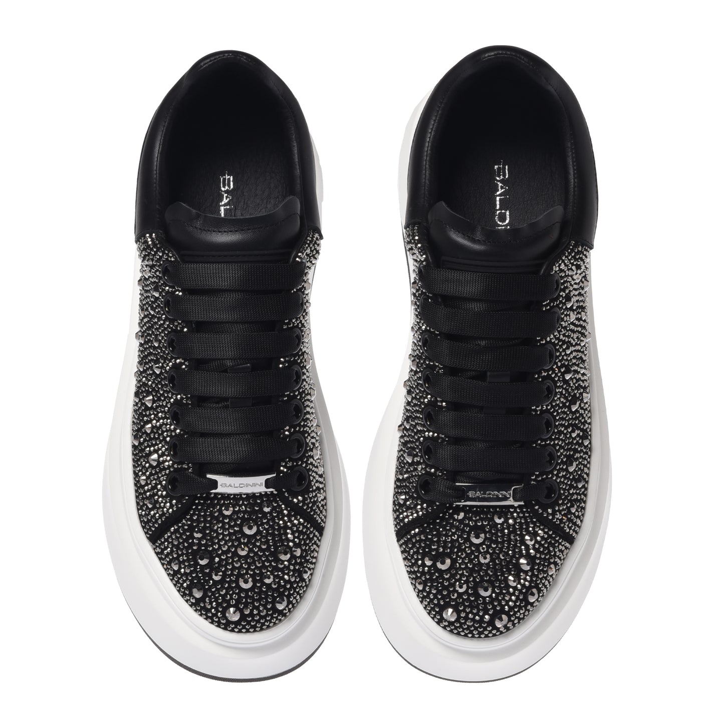 Black leather sneakers with rhinestones