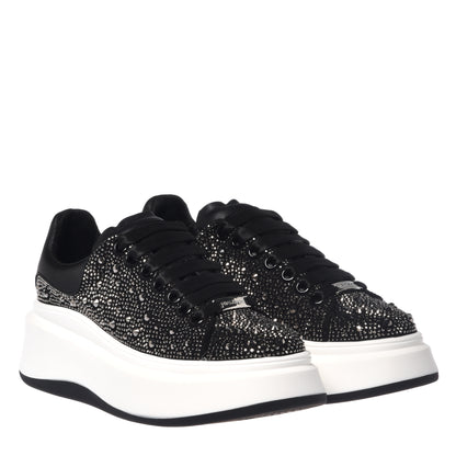 Black leather sneakers with rhinestones