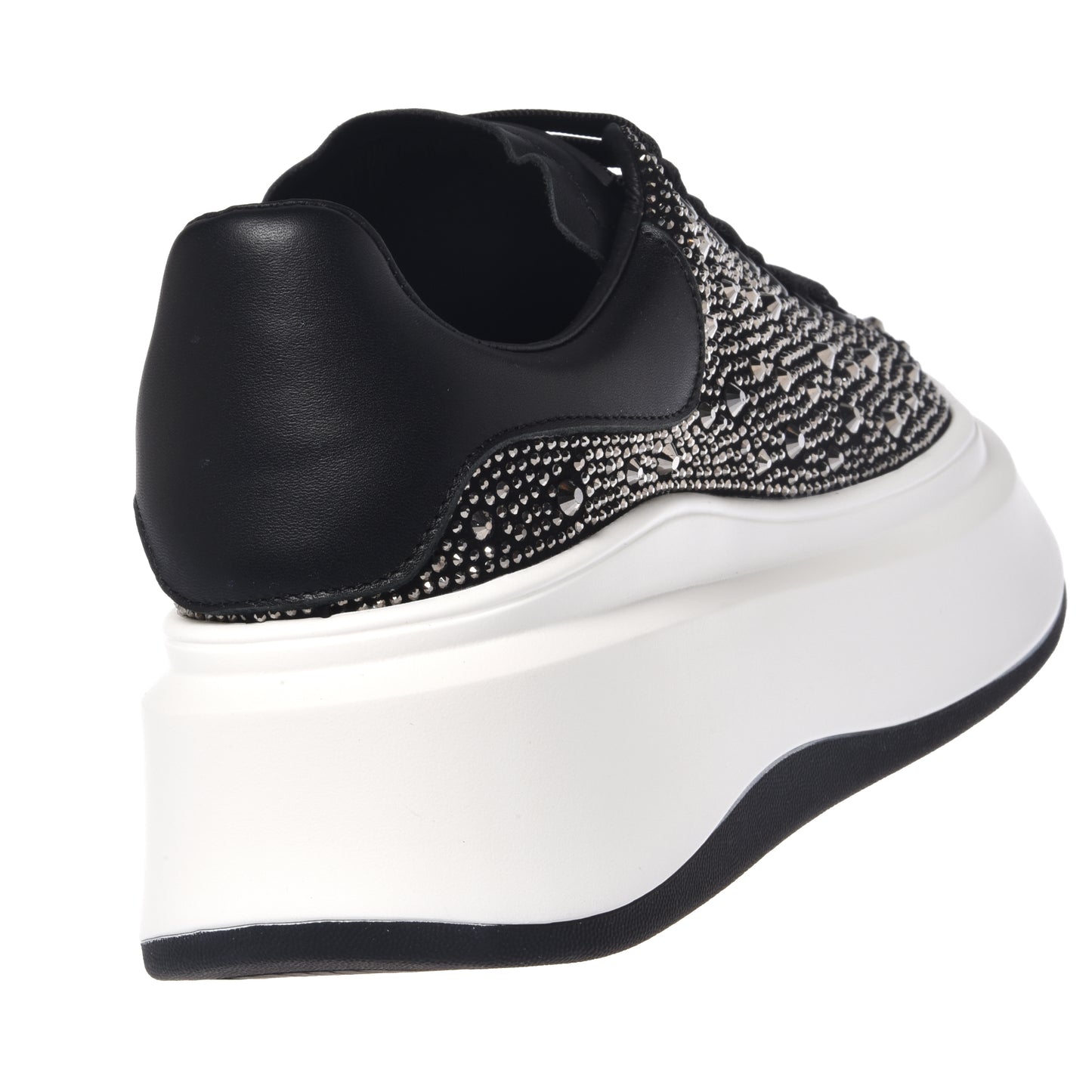Black leather sneakers with rhinestones
