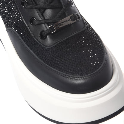 Rhinestone and black leather sneakers