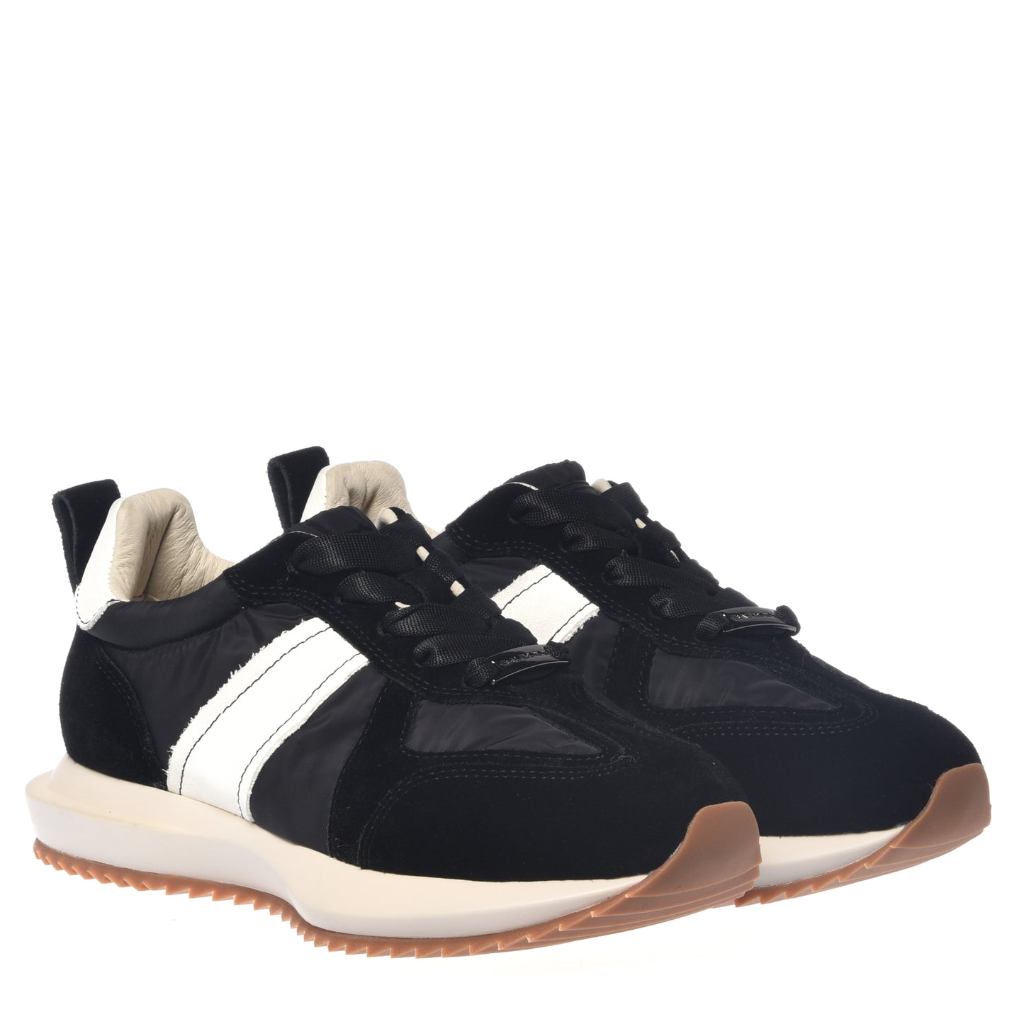 Black leather and nylon sneakers