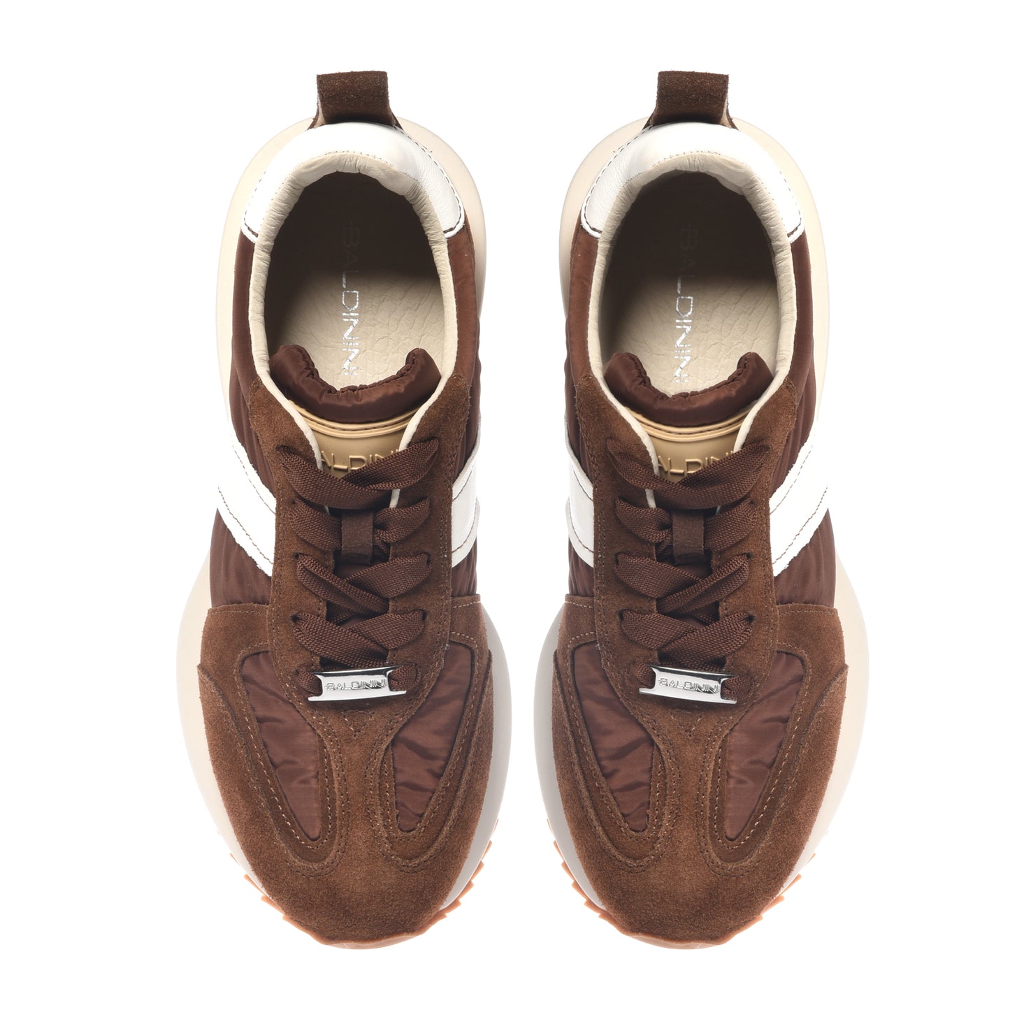 Baskets cuir et nylon marron