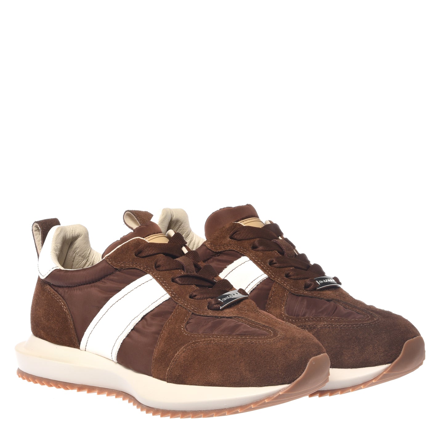 Baskets cuir et nylon marron