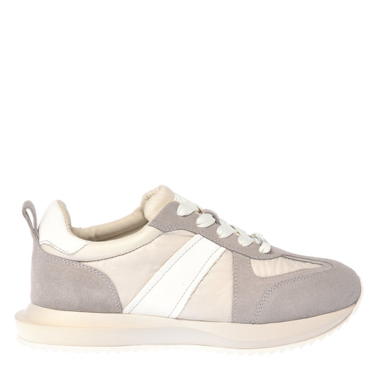 Baskets cuir taupe et nylon vanille