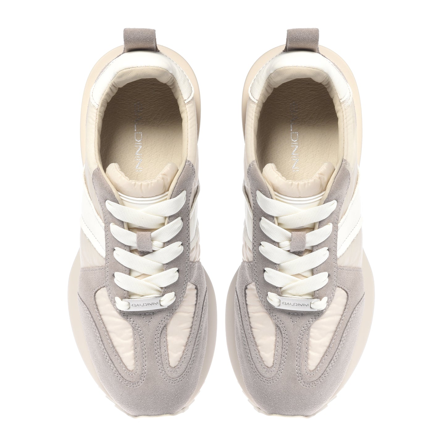 Taupe leather and vanilla nylon sneakers