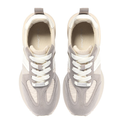 Taupe leather and vanilla nylon sneakers