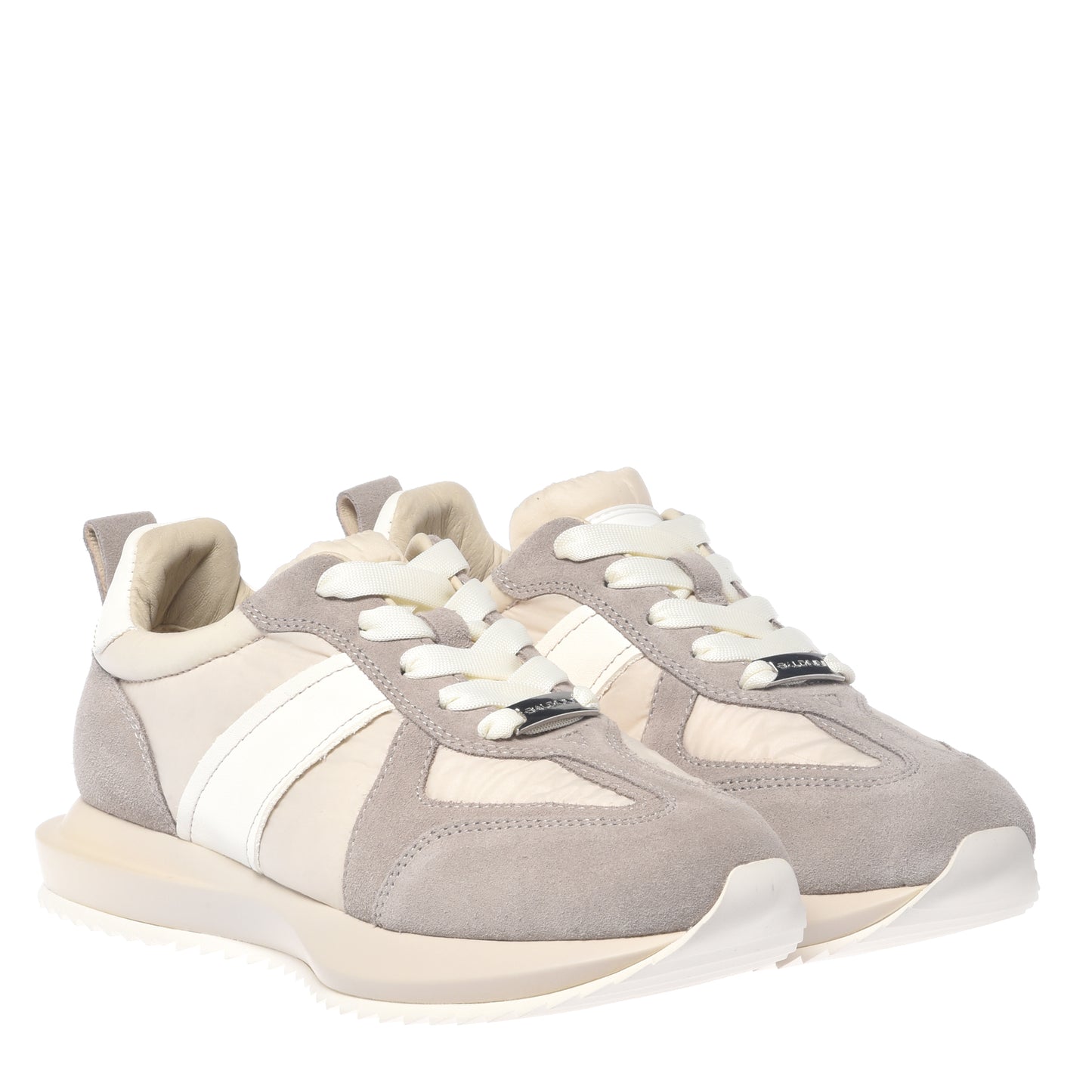 Taupe leather and vanilla nylon sneakers