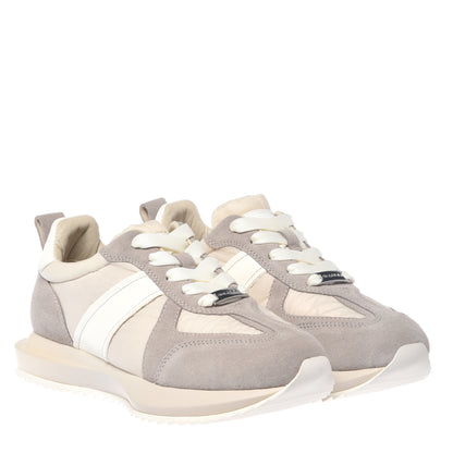 Taupe leather and vanilla nylon sneakers