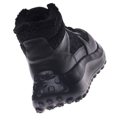 Black leather and black teddy fabric sneaker