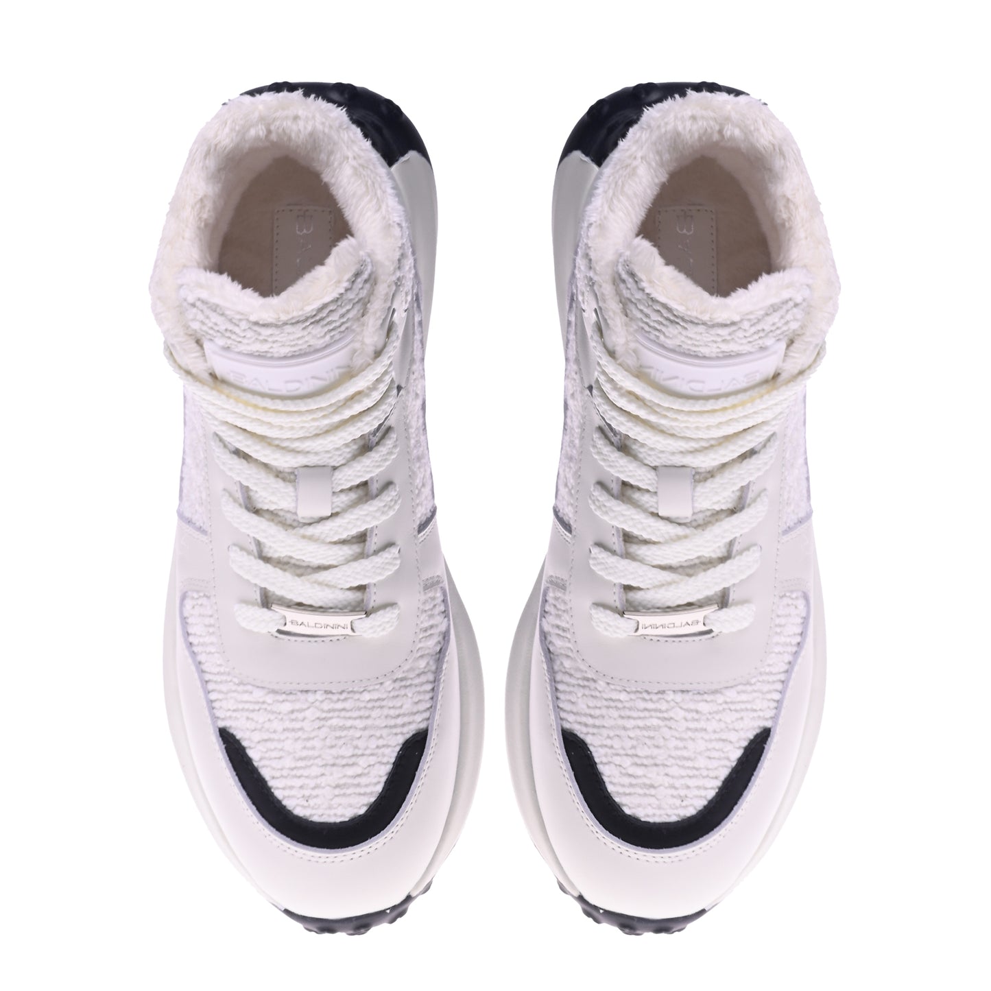 White leather and white teddy fabric sneaker