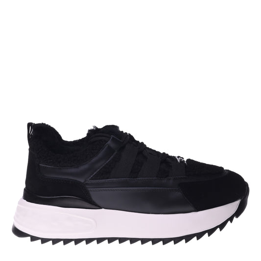 Sneakers nere in pelle scamosciata ed eco-montone