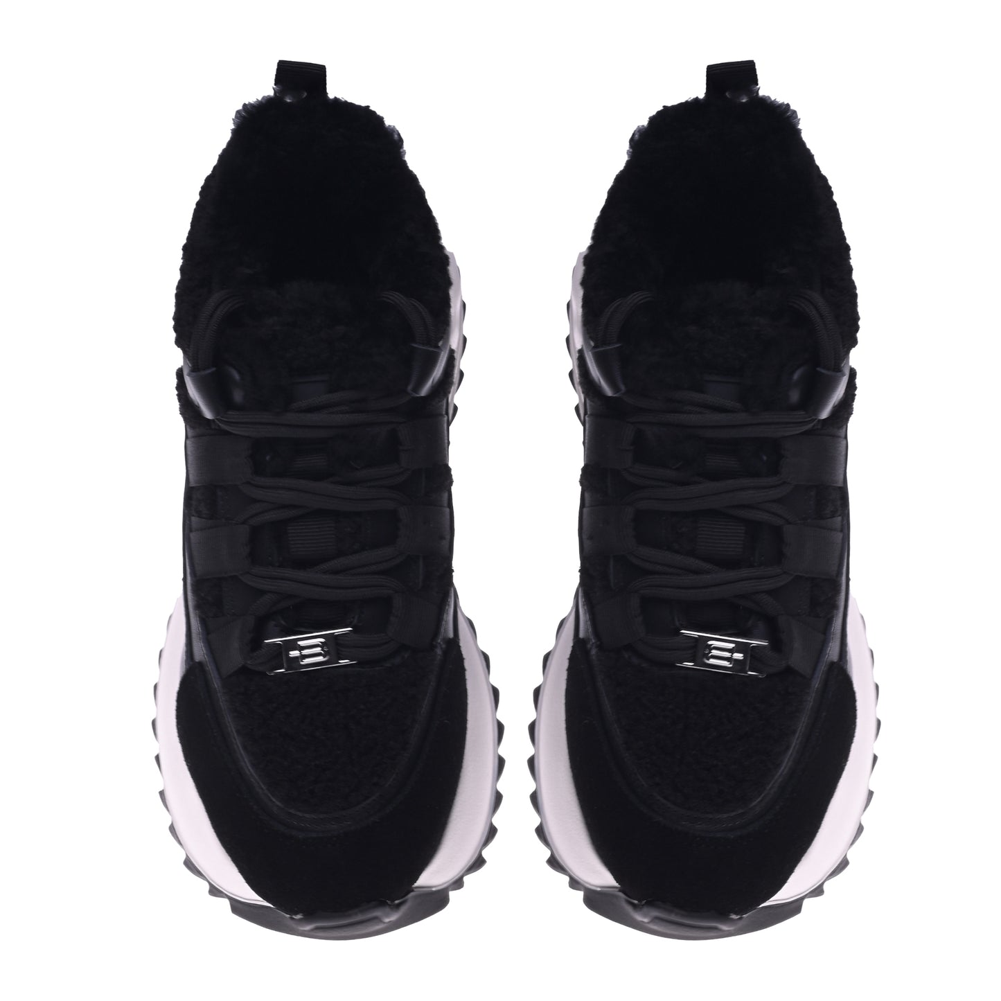 Sneakers nere in pelle scamosciata ed eco-montone