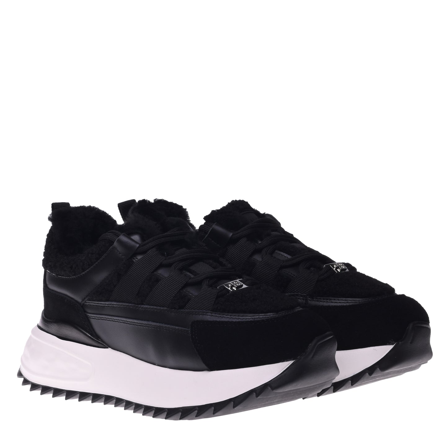 Sneakers nere in pelle scamosciata ed eco-montone