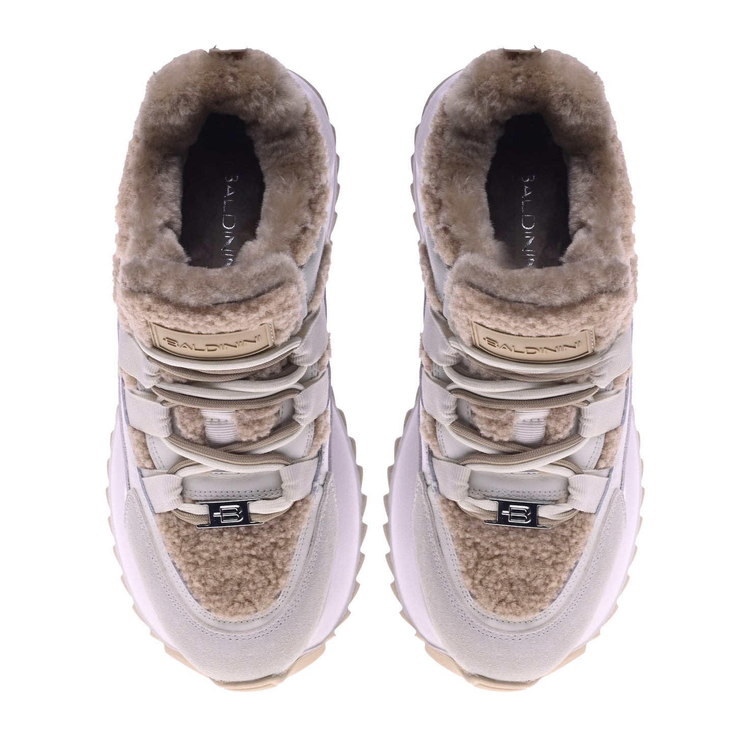 Sneakers in pelle scamosciata beige e montone eco-color