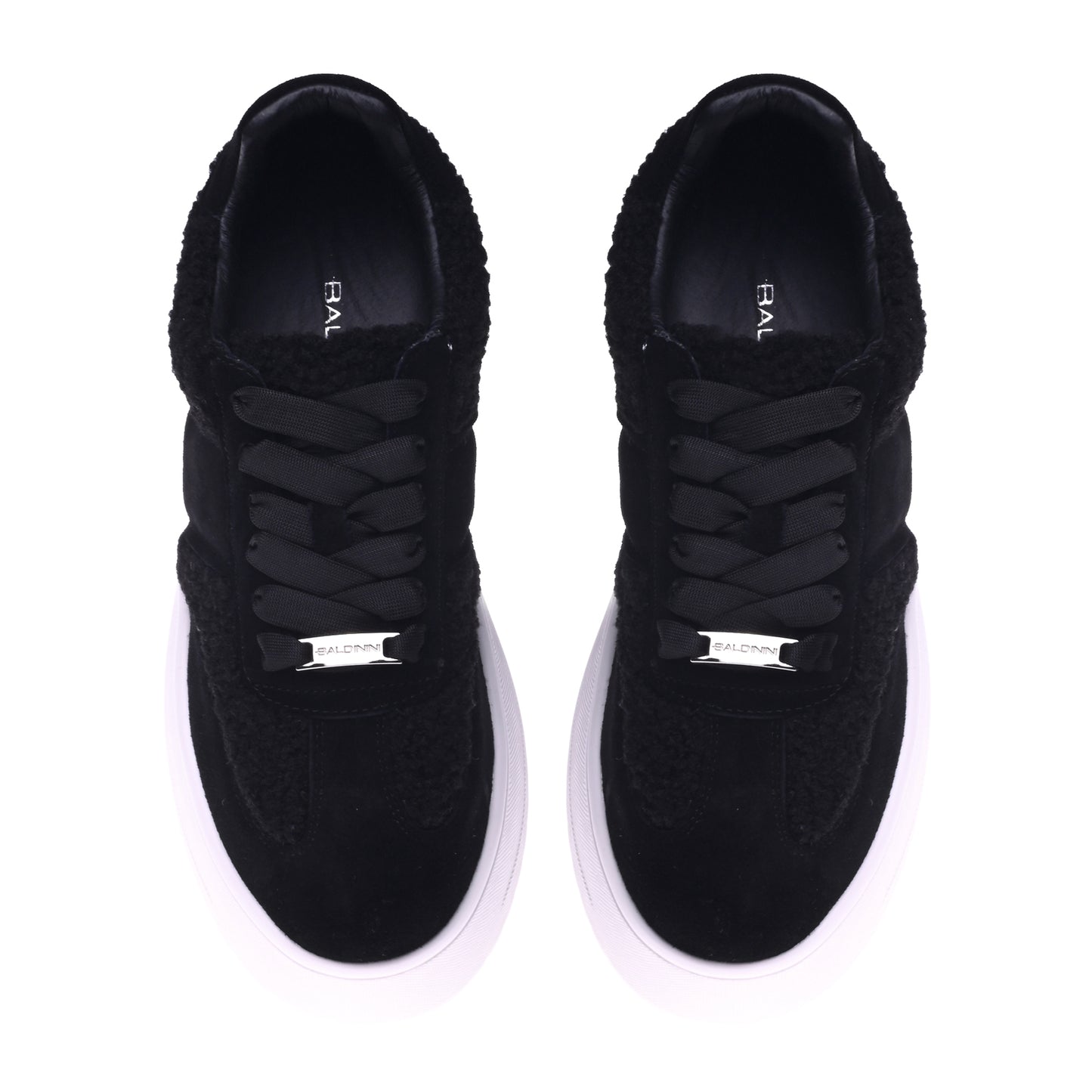 Sneaker in pelle scamosciata e montone nera