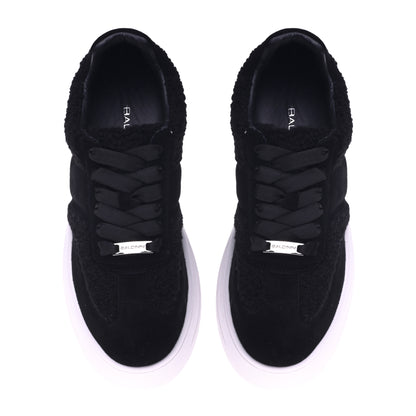 Sneaker in pelle scamosciata e montone nera