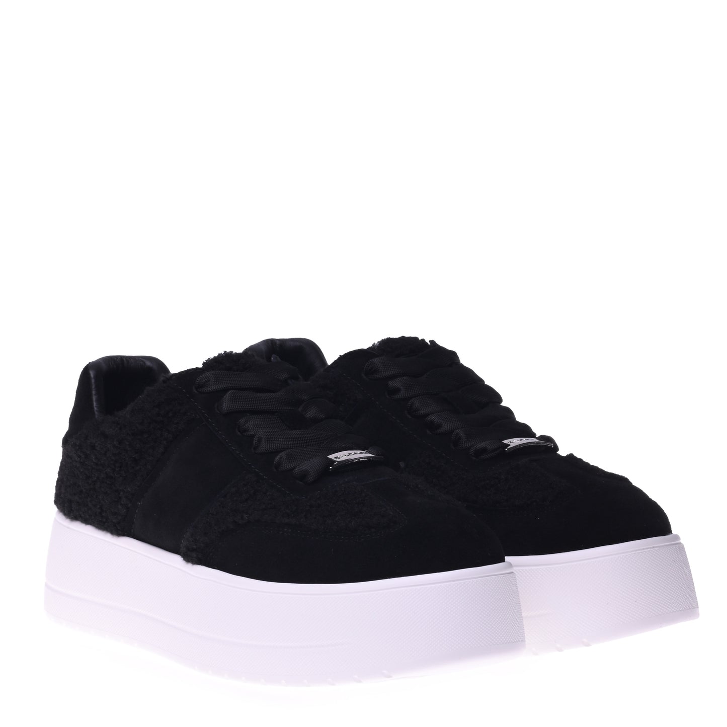 Sneaker in pelle scamosciata e montone nera