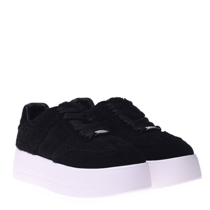Sneaker in pelle scamosciata e montone nera
