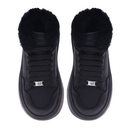 Black leather sneakers