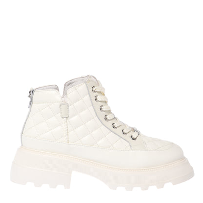 White quilted leather ankle boots