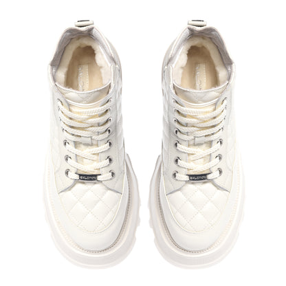 White quilted leather ankle boots