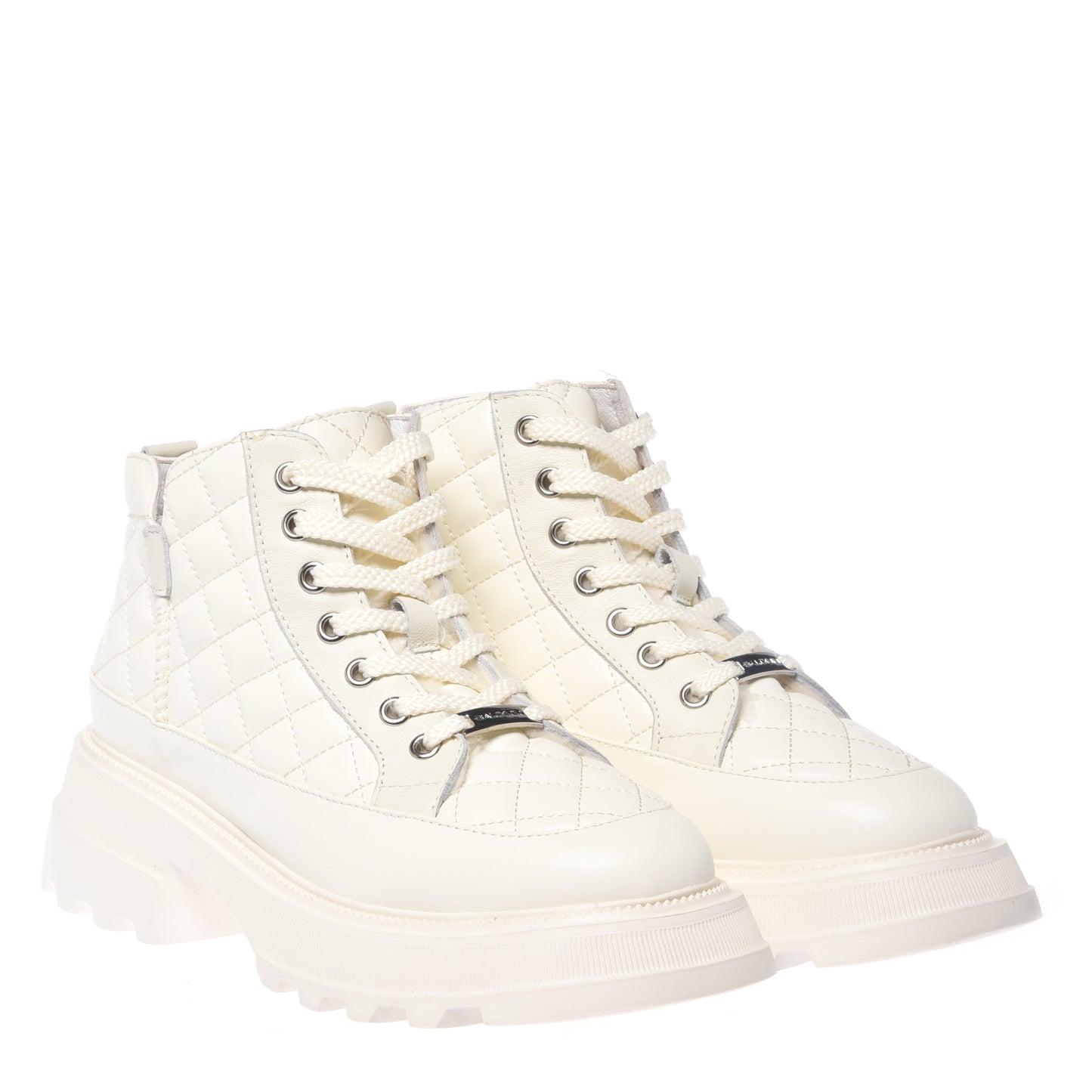 White quilted leather ankle boots