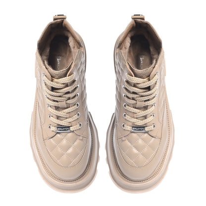 Nude quilted leather ankle boots