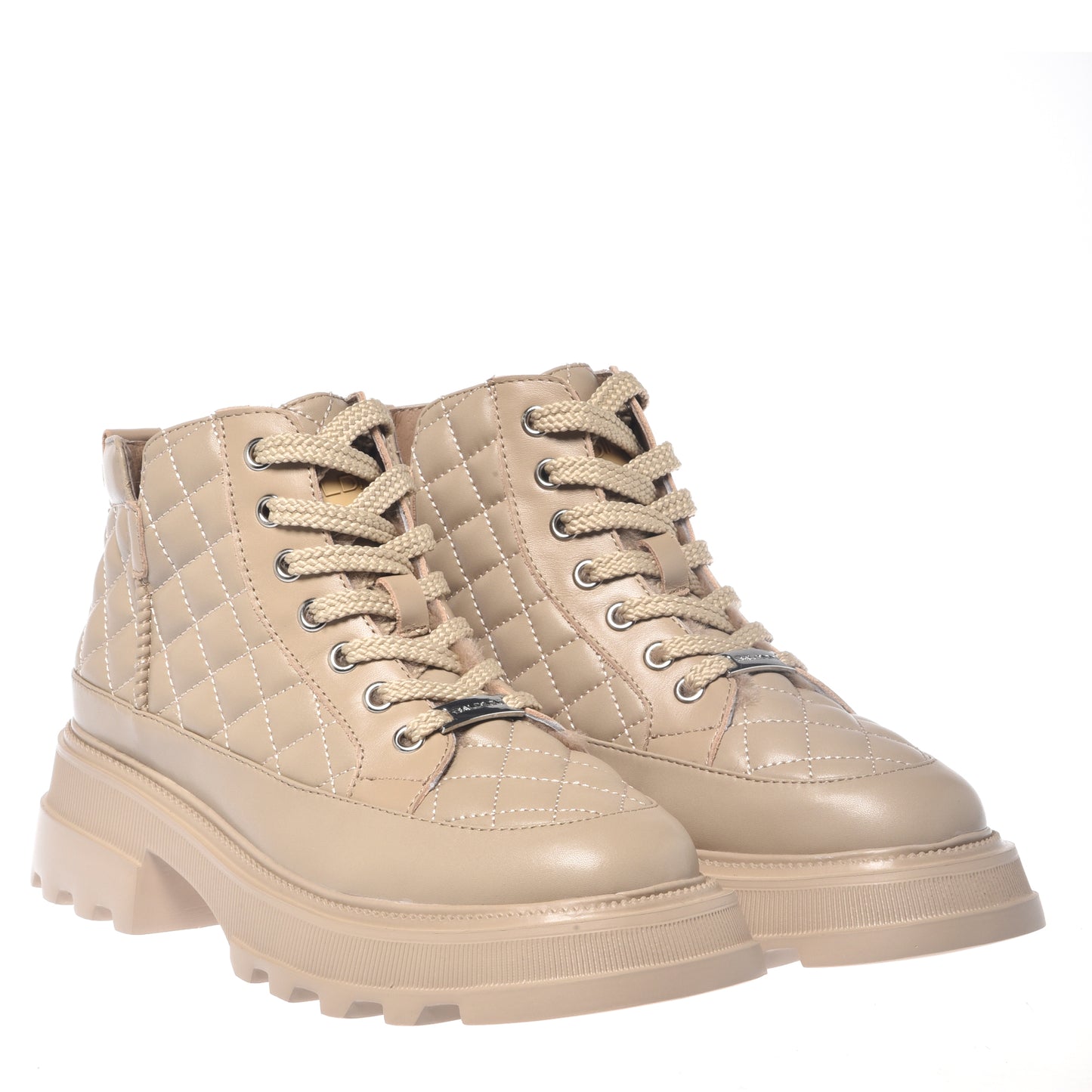 Nude quilted leather ankle boots