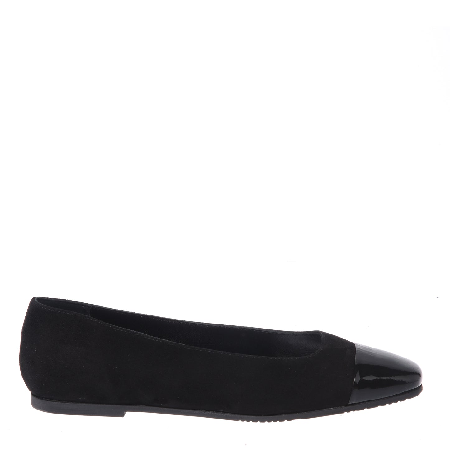 Black patent leather and suede ballerinas