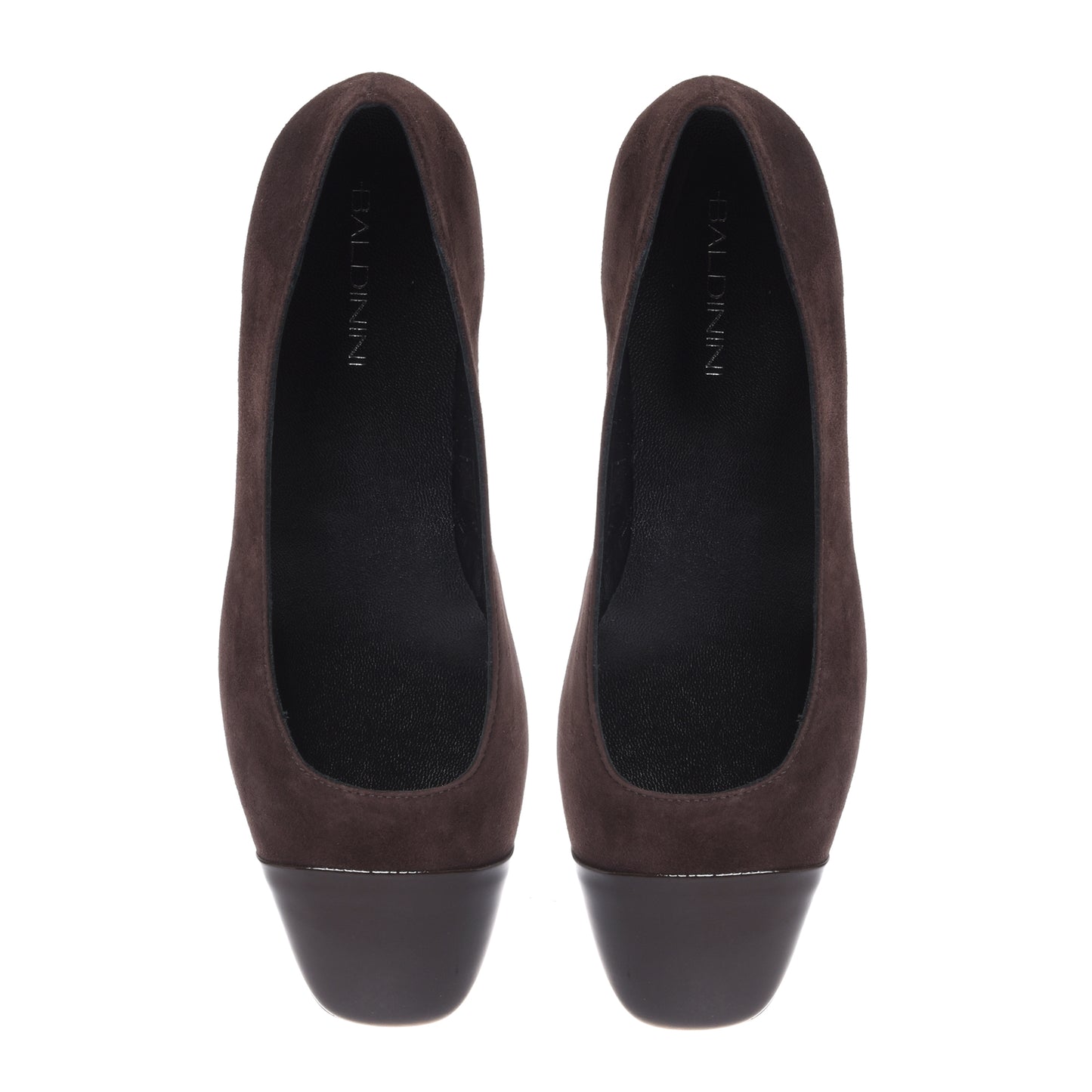 Dark brown patent leather and suede ballerinas
