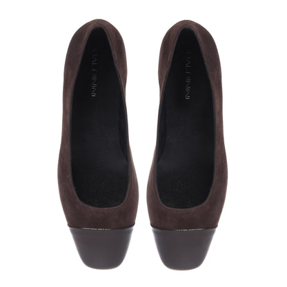 Dark brown patent leather and suede ballerinas