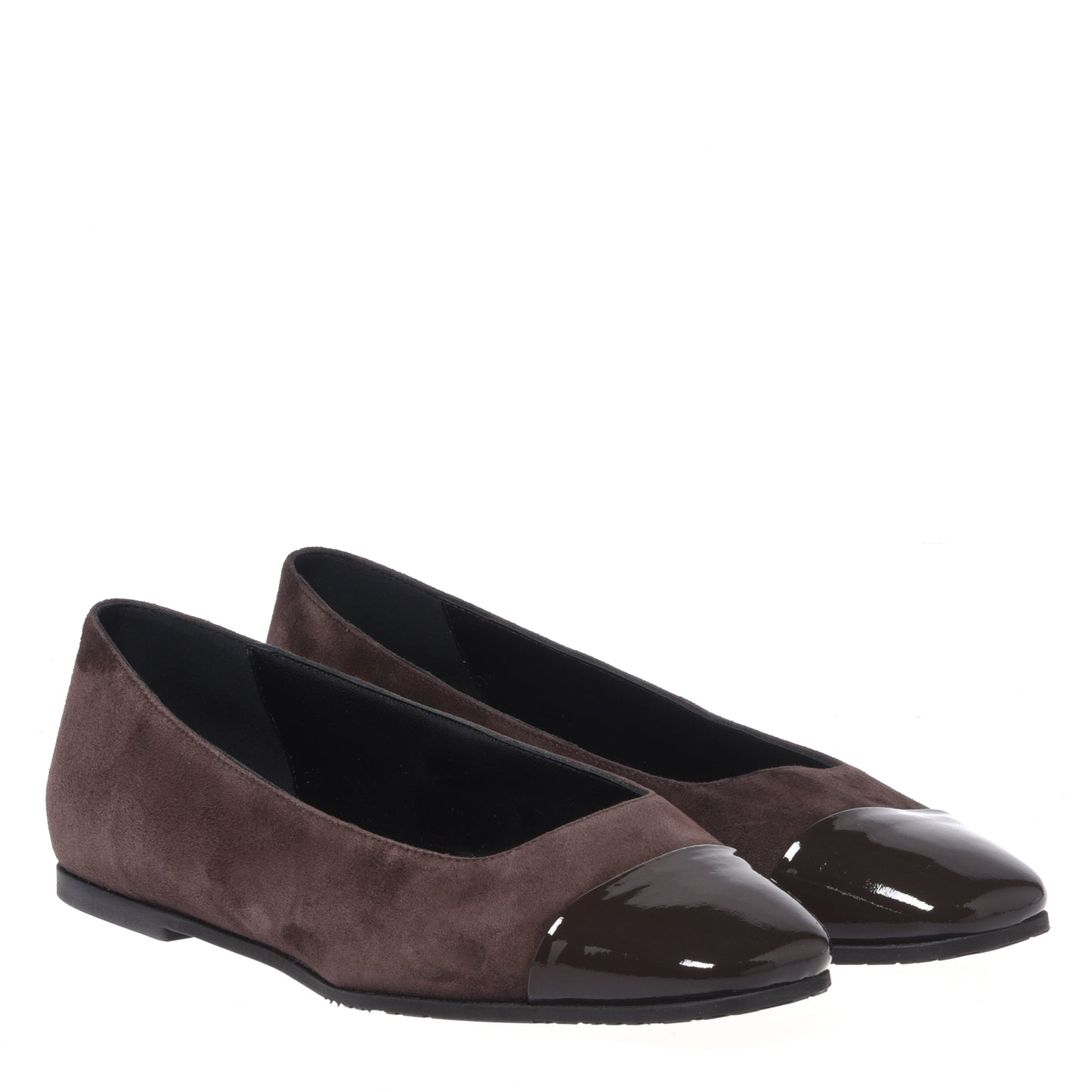 Dark brown patent leather and suede ballerinas