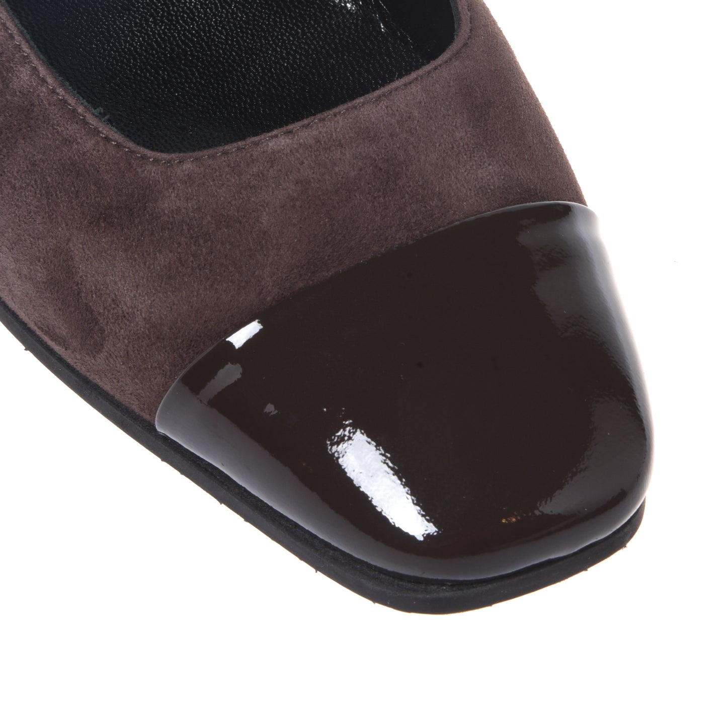 Dark brown patent leather and suede ballerinas