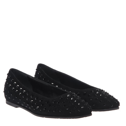 Ballerine in camoscio nero con strass