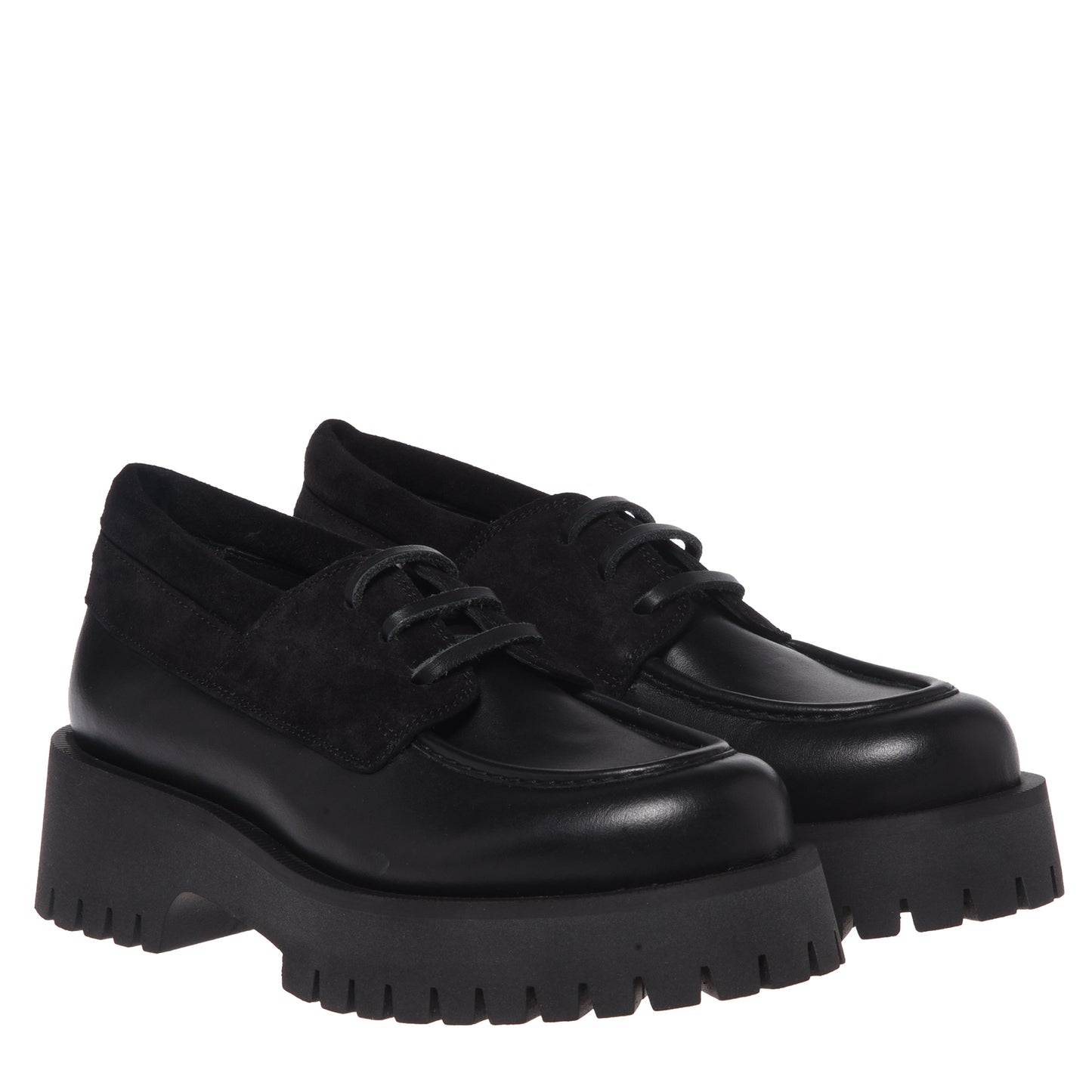 Black leather lace-up shoes